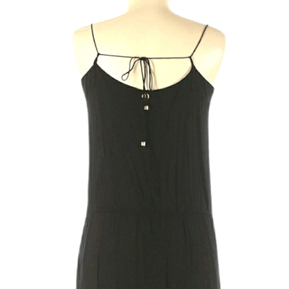 VIX Casual Black Long Maxi Dress Size M Tie Waist Spaghetti Strap V-neck Buttons - Picture 4 of 11